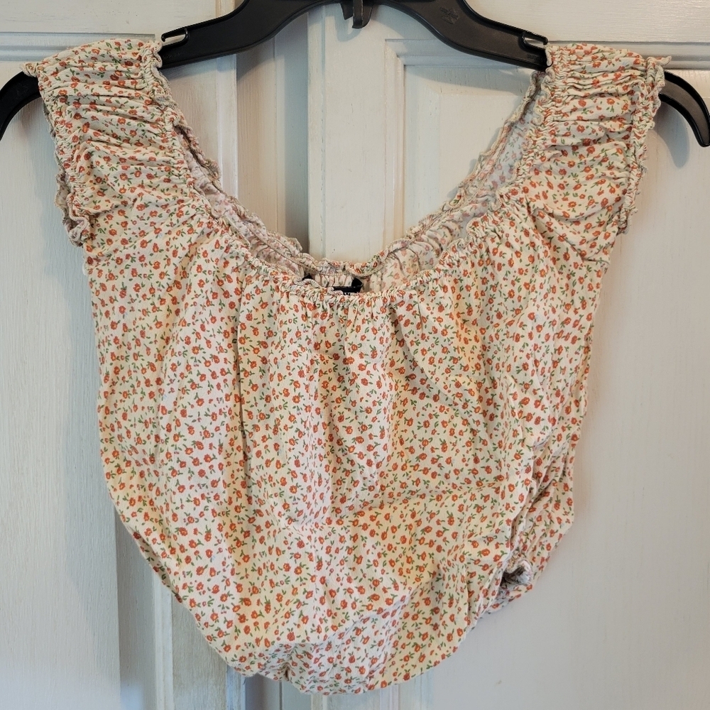 Brandy Melville Micro Rose Print Milkmaid Style Crop Top